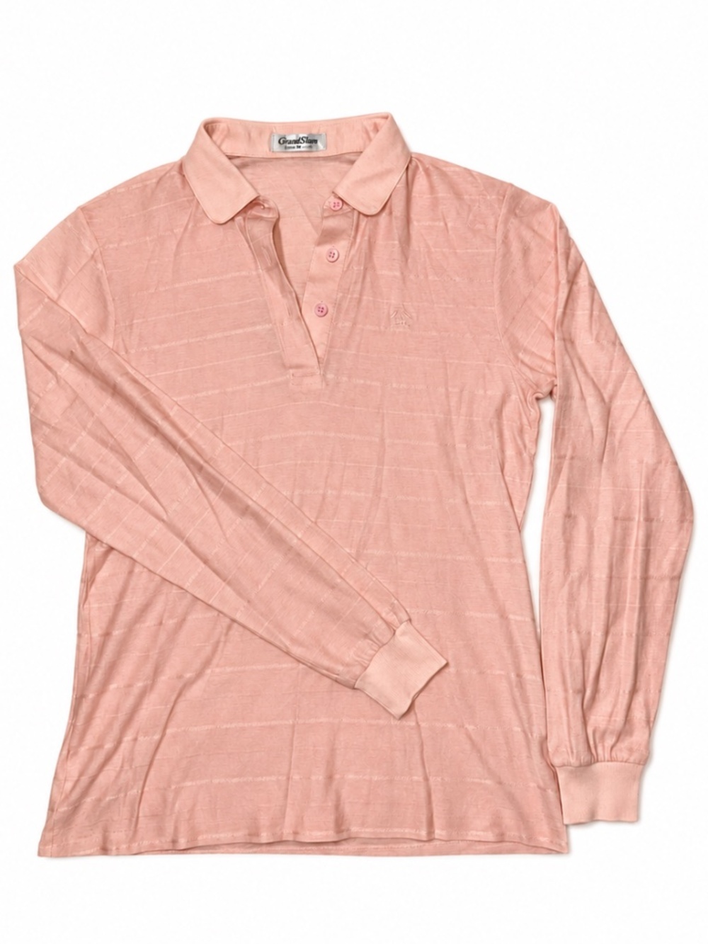 VTG Grand Slam Pink Long Sleeve Polo Shirt Striped Golf Preppy Size M
